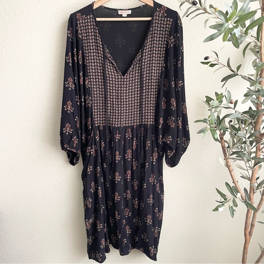 Knox Rose Women's Bishop 3/4 Sleeve A-Line Dress Black Size 1X - Picture 3 of 8